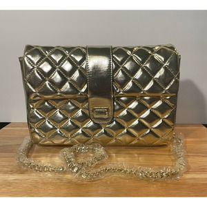 EY Boutique Womens Crossbody Shoulder Bag Gold Quilted Snap Flap Chain Strap